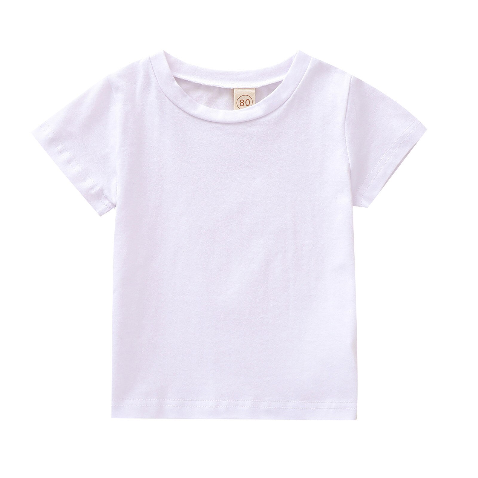 Summer Kids Solid shirts Children Short Sleeve Pullover Shirts Toddler Boys Girl Soft Breathable Tshirt O-neck Casual Tee Tops: Ivory / 80