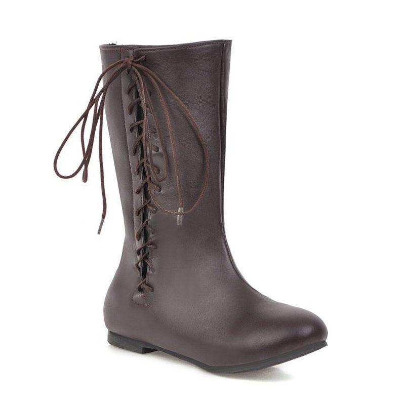 Vrouwen Laarzen Pu Leer Lace Up Retro Casual Dames Booties Gladiator Lage Hak Schoenen Dames Mode Botas Mujer Invierno TW574: brown / 38