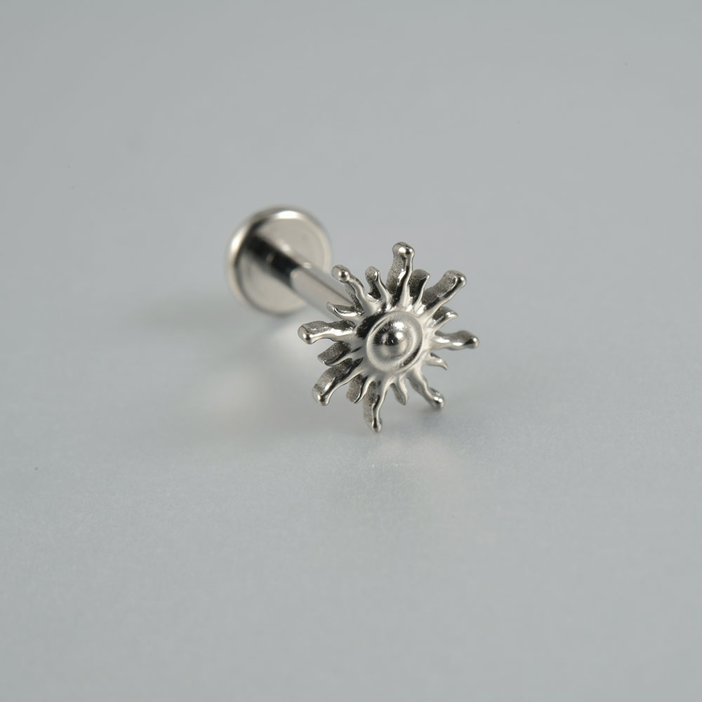 Pendientes de circonita para cartílago de titanio G23, forma redonda de sol, hélice con rosca interna Cz, joyería para Piercing en la oreja, Tragus, Labret, 1 ud.: Color oro puro