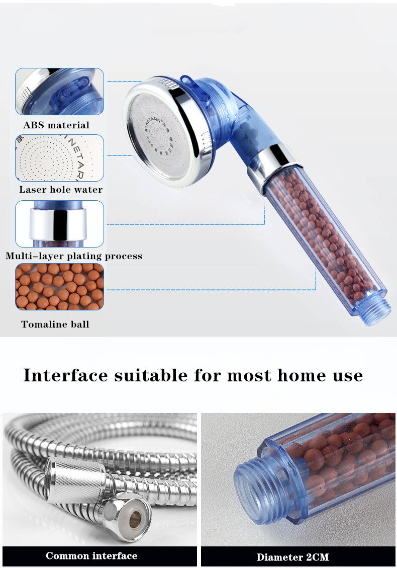 Negative ion shower three adjustable adjustable pressure-saving water-saving handheld shower head anion shower water stop shower