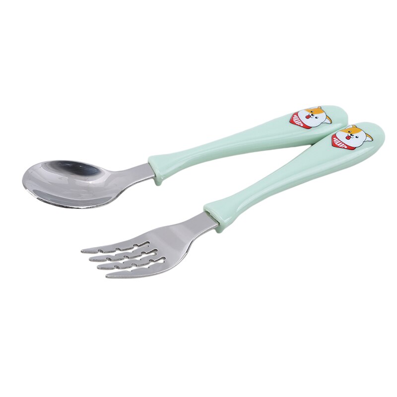 1set Stainless Steel Cartoon Kids Soup Spoon Fork Children'S Tableware 2pcs Set Dinnerware Baby Feeding Cutlery