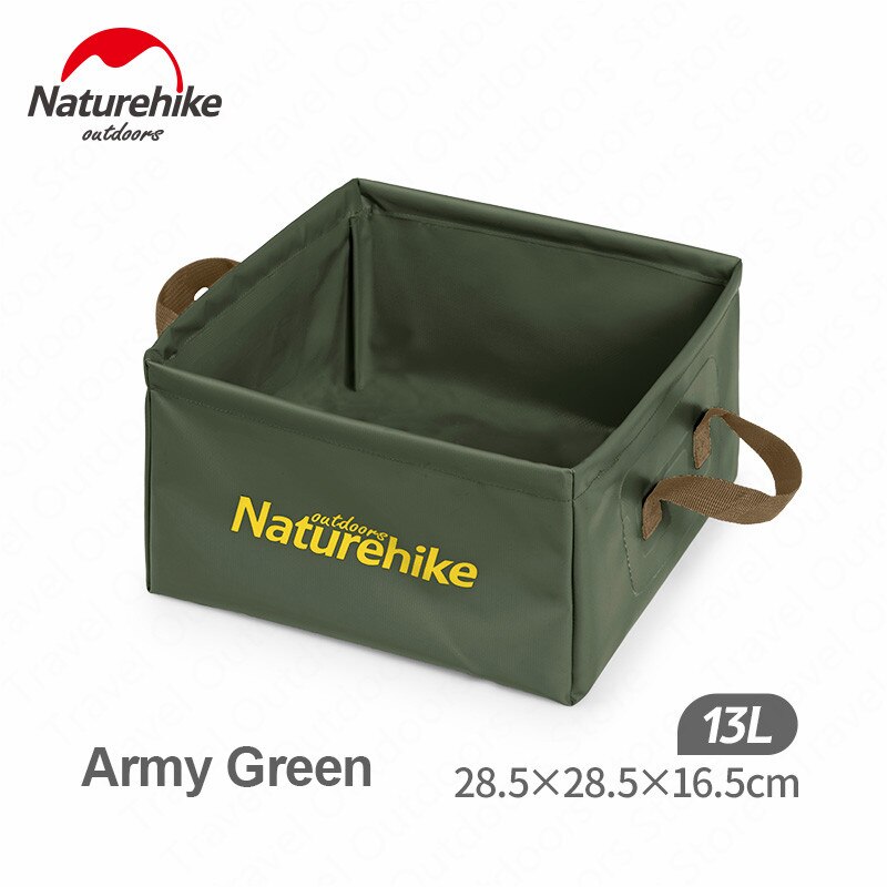 Naturehike NH19SJ007 13L Portable Folding Bucket Collapsible Square Pack Sink Dish Wash Basin Water Container For Camping Hiking: Army Green