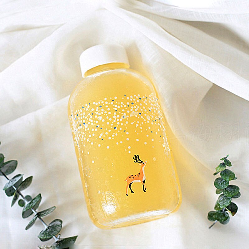 Botella de agua de cristal hecha a mano con patrón de animales, con nieve fresca, con bolsa de almacenamiento, SH174-112 de botella de cristal