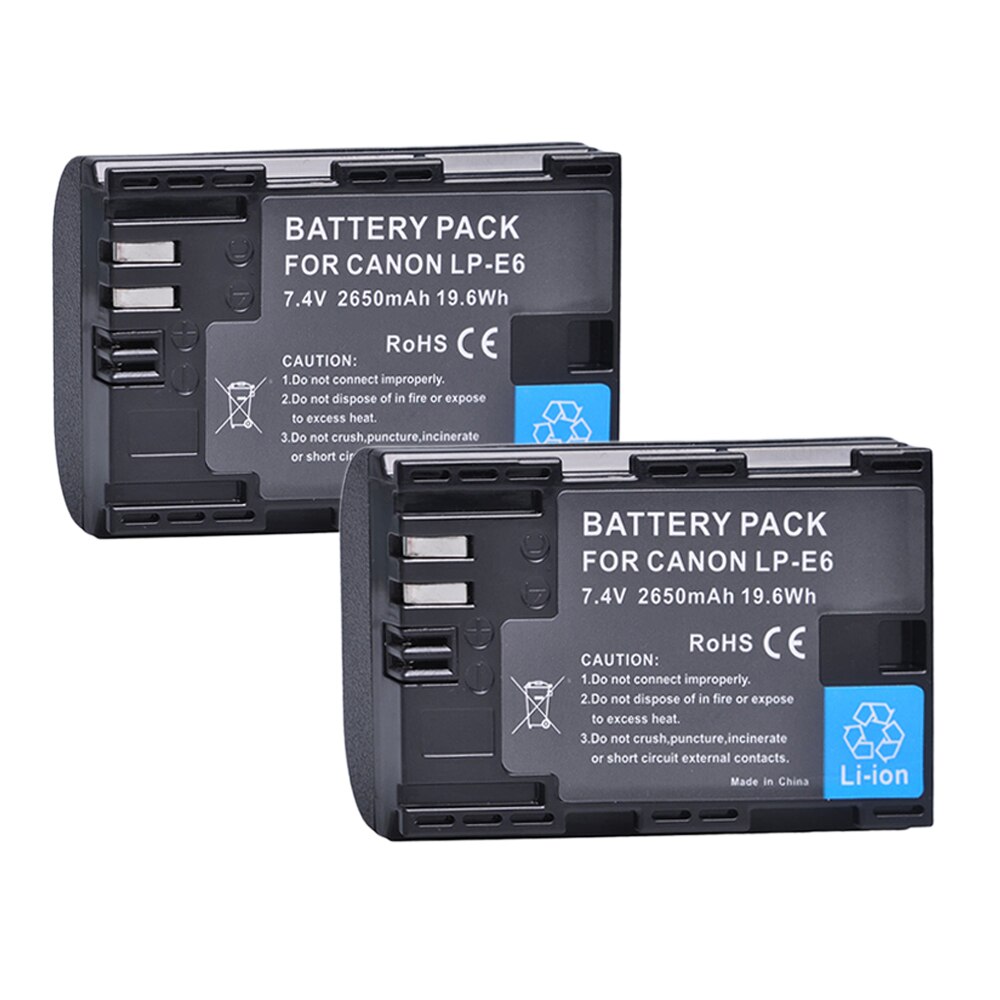 2650 mah lp -e6 lp-e6n batteri + lader for canon eos 6d 7d 5d mark ii iii  iv 5d 60d 60da 70d 80d 90d 5ds r5 r6 xc10 xc15