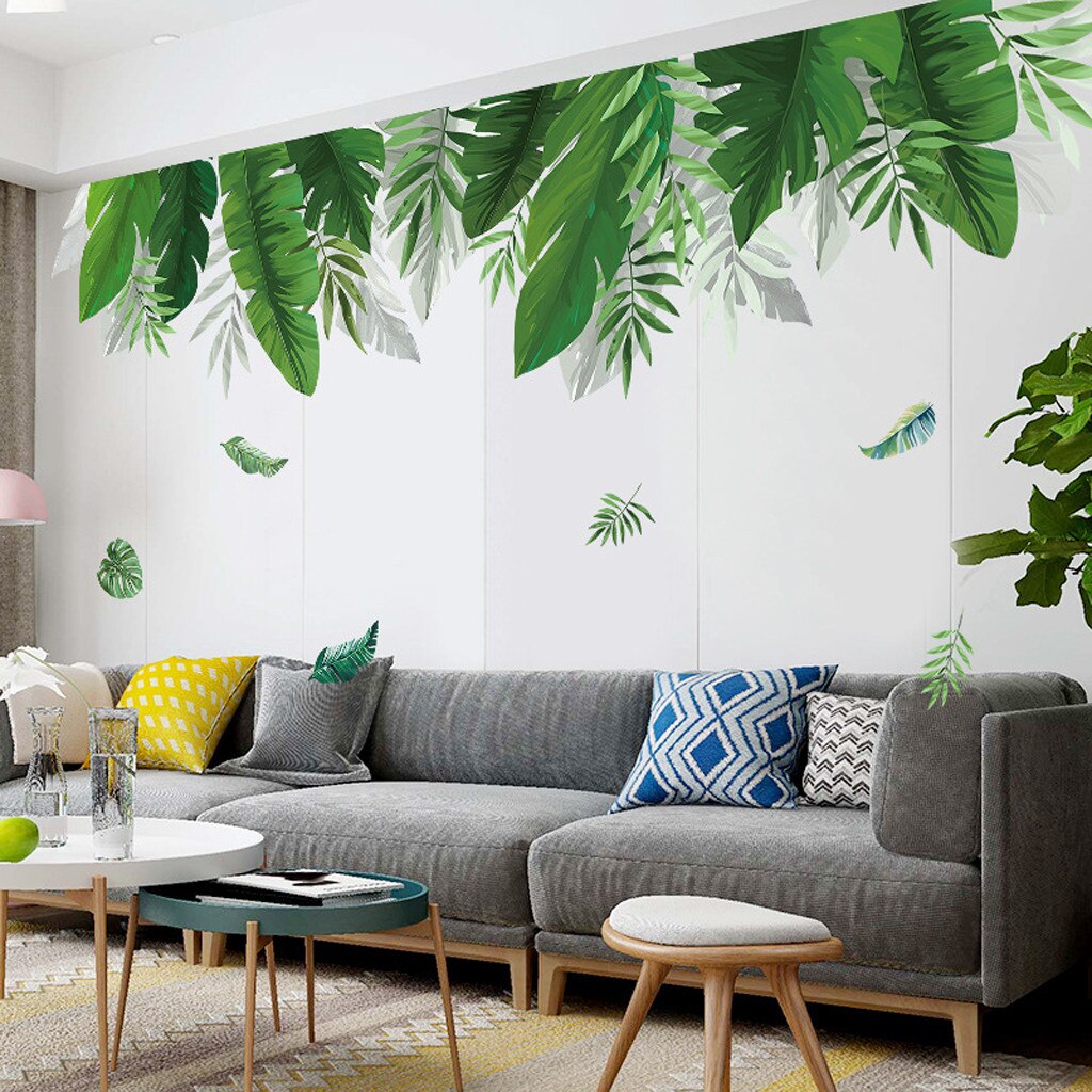 Tropisk regnskov plante væg klistermærke grøn banan bambus blad inkjet væg klistermærker hjem børnerum indvendige væg klistermærker