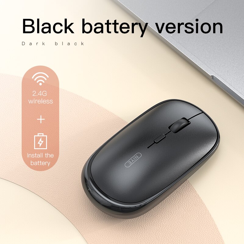 Niye Wireless Mouse 2.4GHz Pink Mouse Rechargeable Silent 1600 DPI Adjustable Computer Home Office Desktop Mice Wireless Mouse: Black With Battery