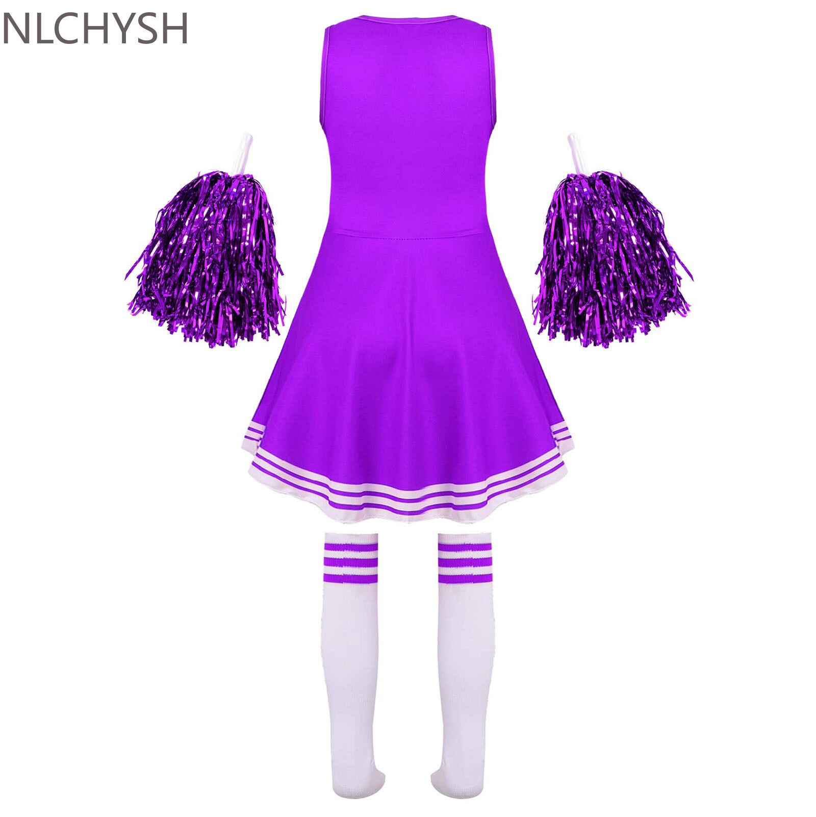 Mädchen Cheerleading Uniform tanzen Kostüm freundlicher Cheerleader Outfit Runde Ausschnitt Patchwork Stil tanzen Kleid Blume und Socken
