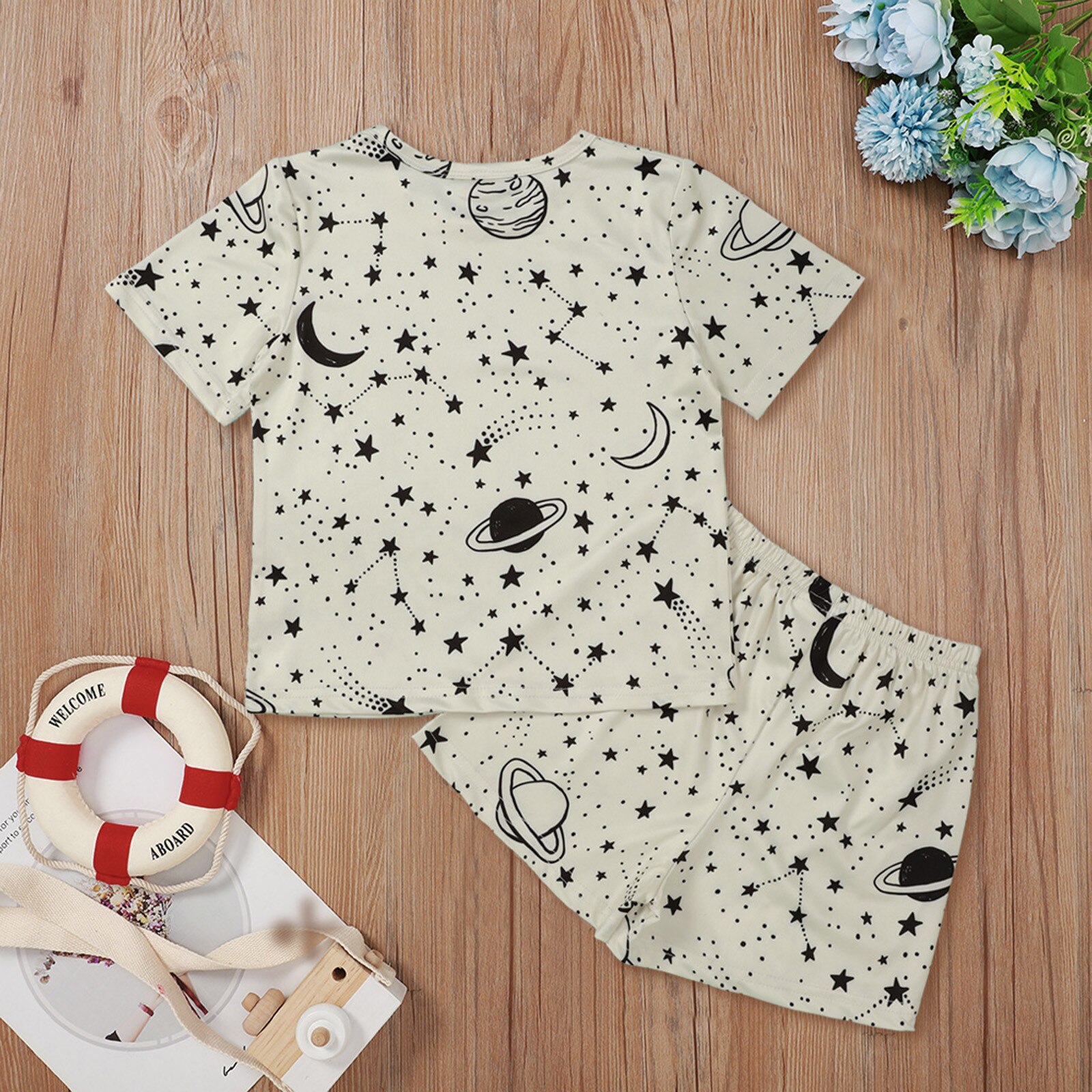 1-8Years Planeet Print Trainingspak Pasgeboren Baby Baby Jongens Meisjes Korte Mouw Star Print Tops + Shorts Pyjama Set Babykleidung M4