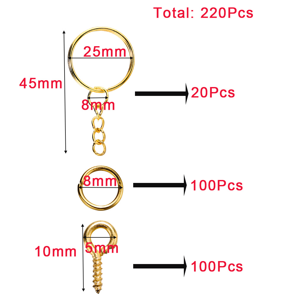 110/220pcs/Set Keychain Open Jump Rings Eye Pins Jewelry Making Accessories Kits for DIY Epoxy Resin Key Chain Key Ring Pendants