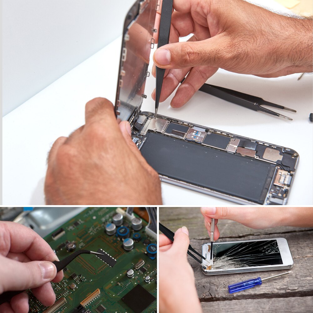 6Pcs ESD Anti-Static Stainless Steel Tweezer Set Maintenance Repair Tool Kit Anti Static Model Making Tool Hand Tool Set