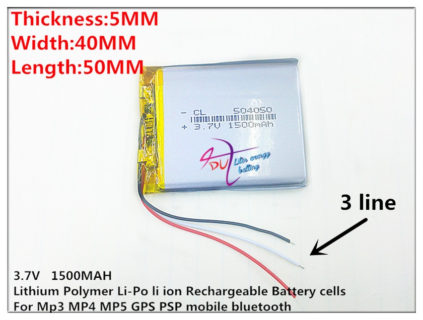 3 líneas 504050 3,7 V 1500MAH (batería de iones de litio de polímero/Li-ion) para reloj inteligente, GPS,mp3,mp4, teléfono móvil, altavoz