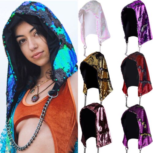 Kvinner havfrue paljetter lue hette skinnende klubbfest halloween hofte-hopp lue caps