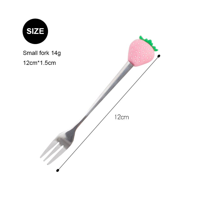 Stainless Steel Fruit Fork Dessert Coffee Spoon Color Fruit Pattern Mixing Scoop Tableware Cutlery Dinnerware Set Kitchen Tool: F