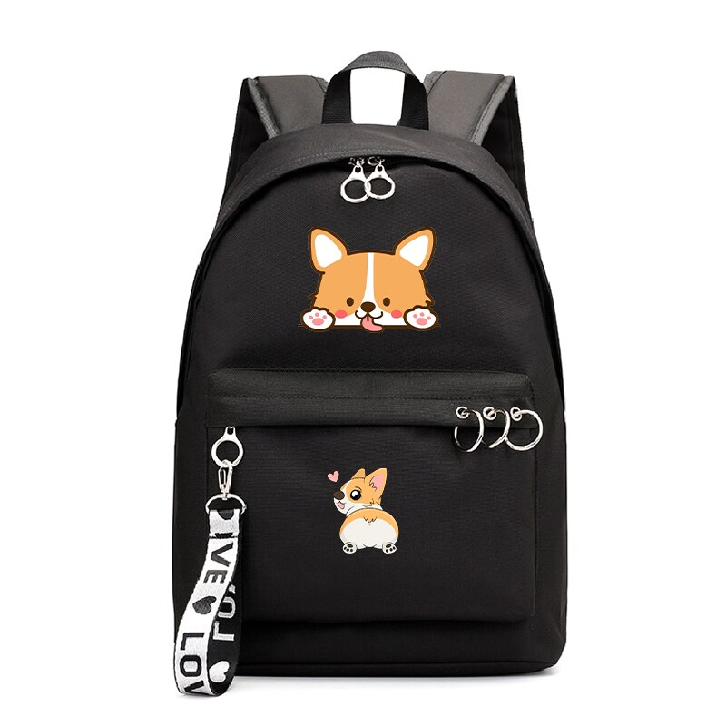 Lustige Korgi Hund Rucksack für Frauen Mädchen Schule Tasche Teenager Taschen Weibliche Harajuku Rucksack Schwarz Rosa Reise Rucksäcke Bookbag: 805-BP2-1-2