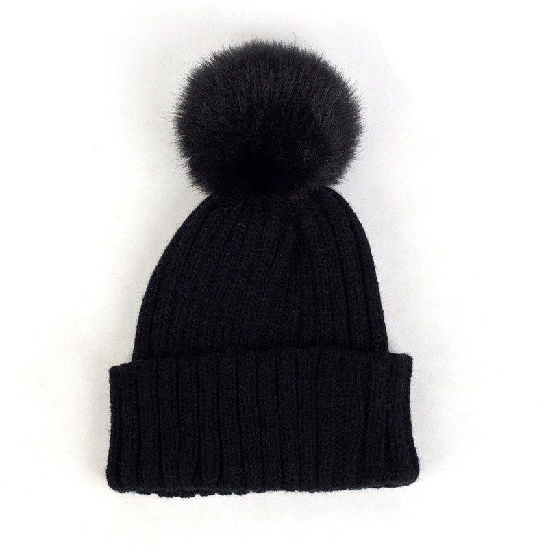 Geebro Lue for Barn - Koselig Strikket Lue med Pompon - Vinter Høst - Unisex: Svart svart