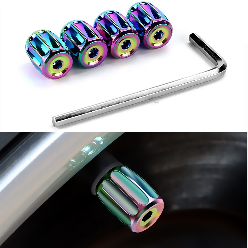 Bouchons de Valve d'air Anti-vol, capuchon de tige de Valve d'air de pneu de voiture, couvercle de capuchon de pression pour voitures SUV vélo alliage de Zinc scintillant coloré 4 pièces: Type C-Multi