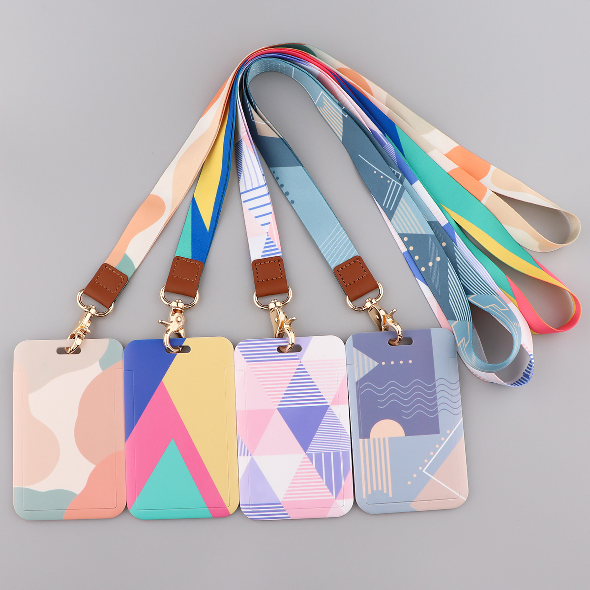 Ransitute R2809 DIY patrón minimalista Patchwork titular de la tarjeta de identificación titular de la tarjeta de autobús cordón de la tarjeta del personal para llaves teléfono DIY cuerda para colgar