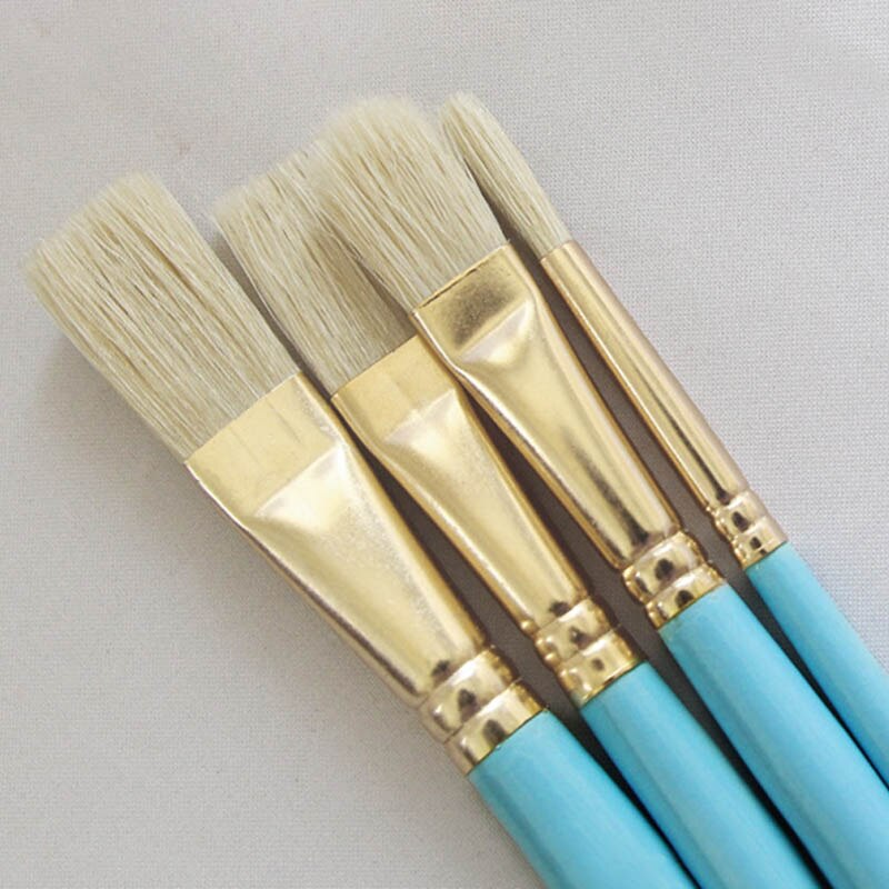 4Pcs Senior Drawing Brushes Drawing Art Supplie Aluminum Tube Artist Paint Brush Oil Painting Brushes Wooden Handle Sky Blue