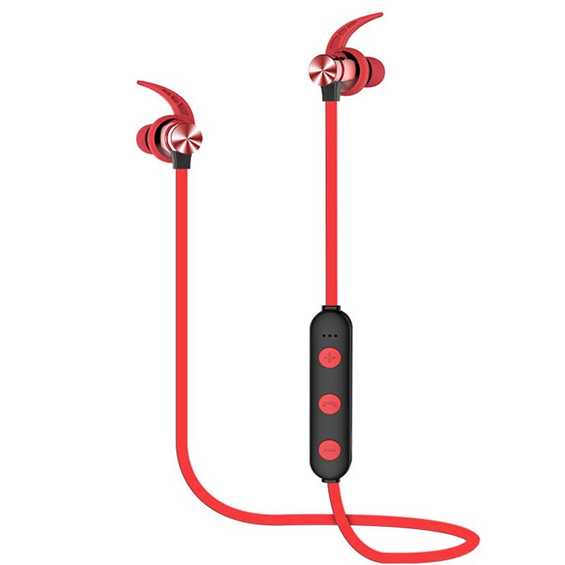XT22 Sports Bluetooth Earphone Magnetic Attraction Wireless Headset Support TF SD Card Stereo Bass Waterproof Headphone With Mic: Red
