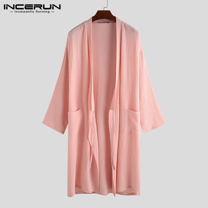 Incerun menn kapper uformelt kimono v-hals halvermet bomull løs japansk nattøy sommer pustende unisex pyjamas menn badekåpe
