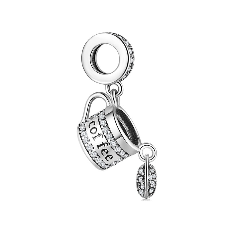 For women Bracelets fine jewelry lucky Exquisite life Coffee cup with dangle Coffee beans 925 Silver charms making