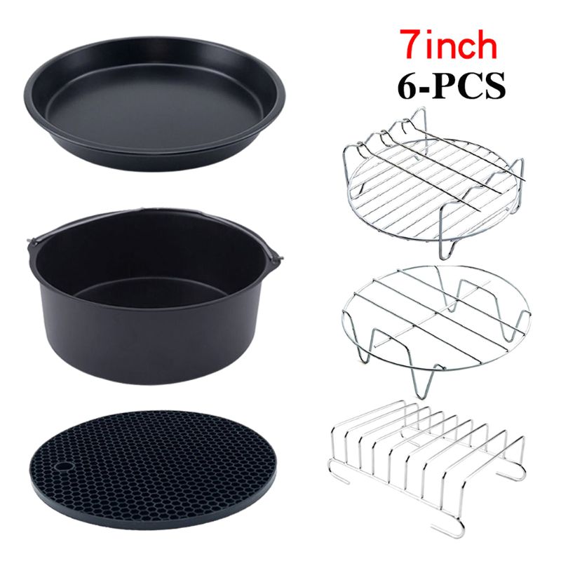 6 Stks/set 7 Inch Pizza Pan Air Friteuse Accessoires Bakken Grill Rack Cake Vat