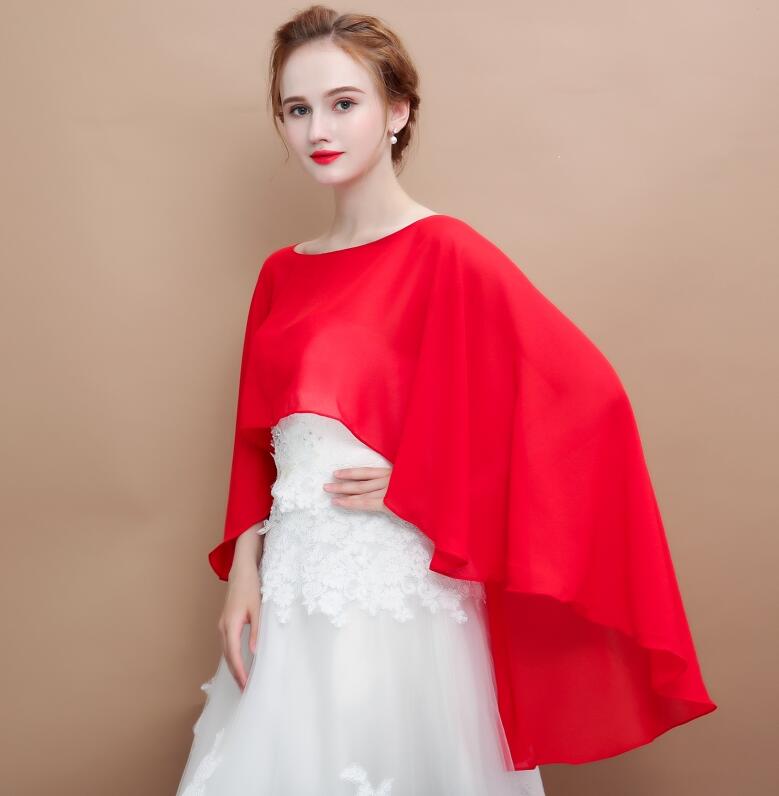 Janevini chiffon bruidscape sjaal voor trouwjurk high low lente zomer dames bolero rode cape wit marineblauwe omslagdoeken stola's: Rood