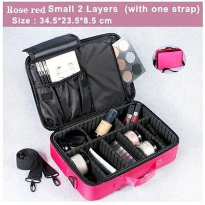 Brand Makeup Case Female Suitcase Organizer For Cosmetics Large Travel Women Make Up Bag Storage Bolso Muje: S 2 Layers Rose Red