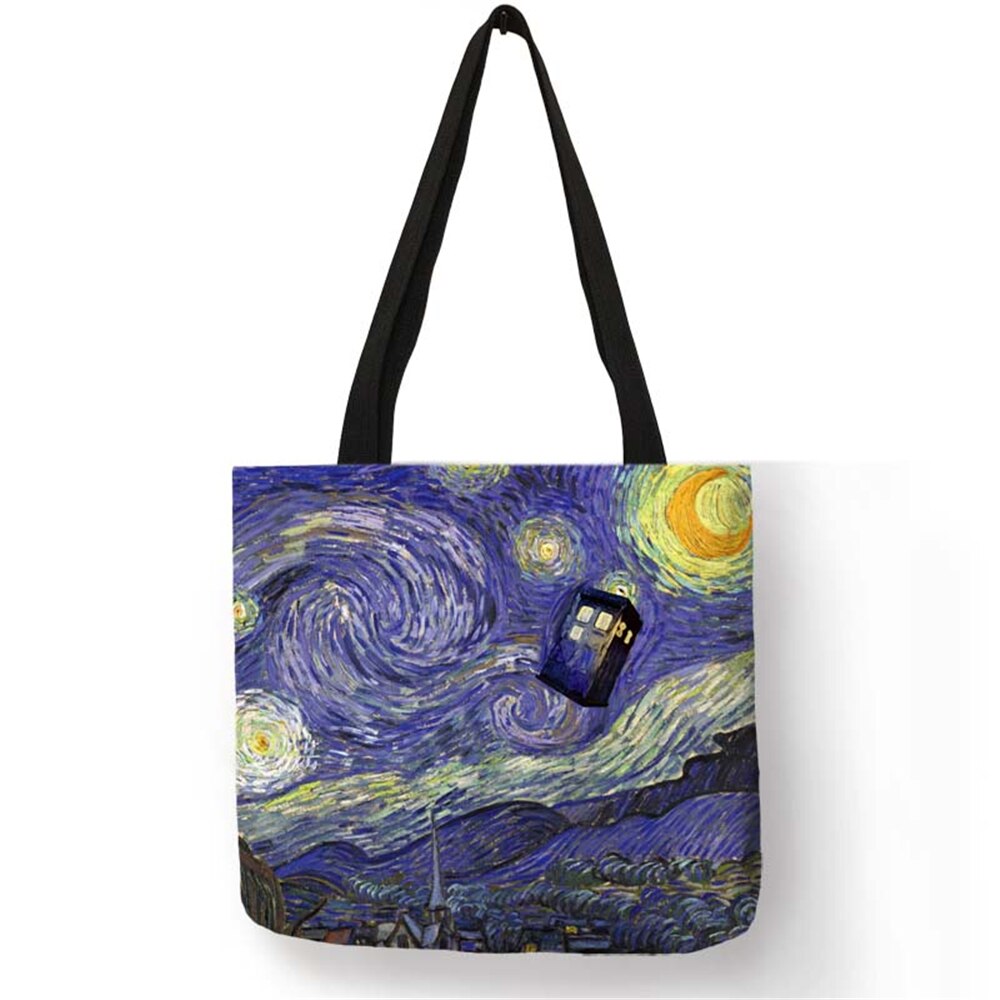 Borsa moda notte stellata pittura Van Gogh Tote borse donna riutilizzabile Shopping convenienza borse da viaggio pieghevoli da spiaggia: 004