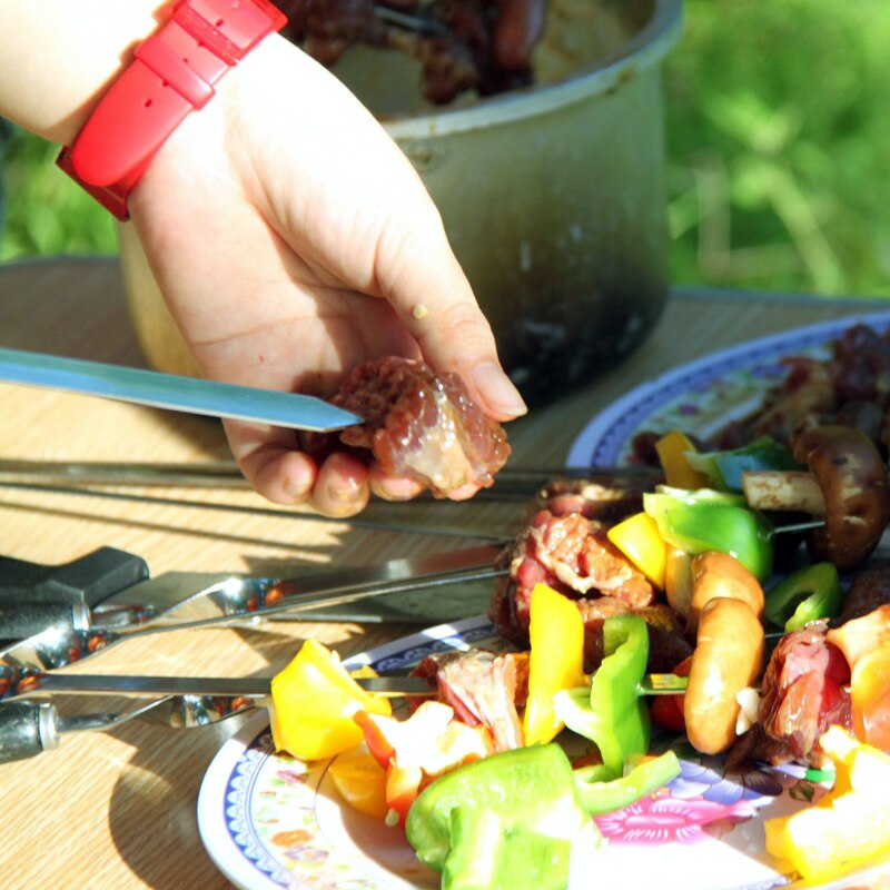 6PCS Wooden Barbecue Skewers Set w/Oxford Bag Long Barbecue Fork Shish Kebob Skewers For Beef Chicken Meat 21.6in