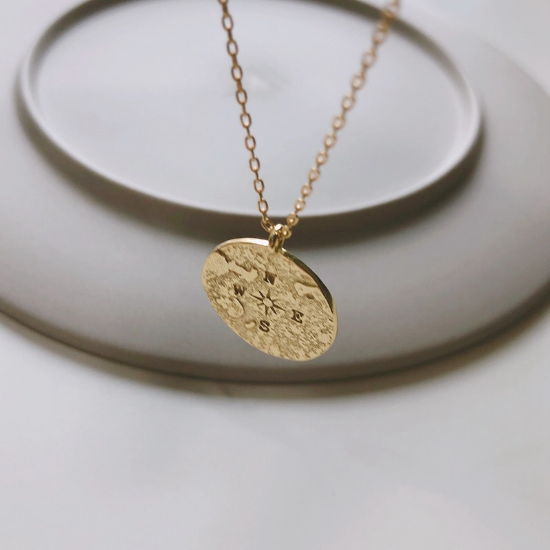 Silvology 925 Sterling Silver World Map The Compass Necklace Gold Round Emboss Female Pendant Necklace Jewelry Silver