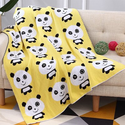 Volledig katoenen gebreide deken babydeken cartoon panda deken kantoor lunchdeken winkelwagenhoes deken 100*120cm: Geel