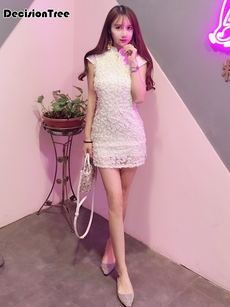 short cheongsam traditional chinese dress women modern qipao lattice cotton oriental style dresses Women Oriental dress