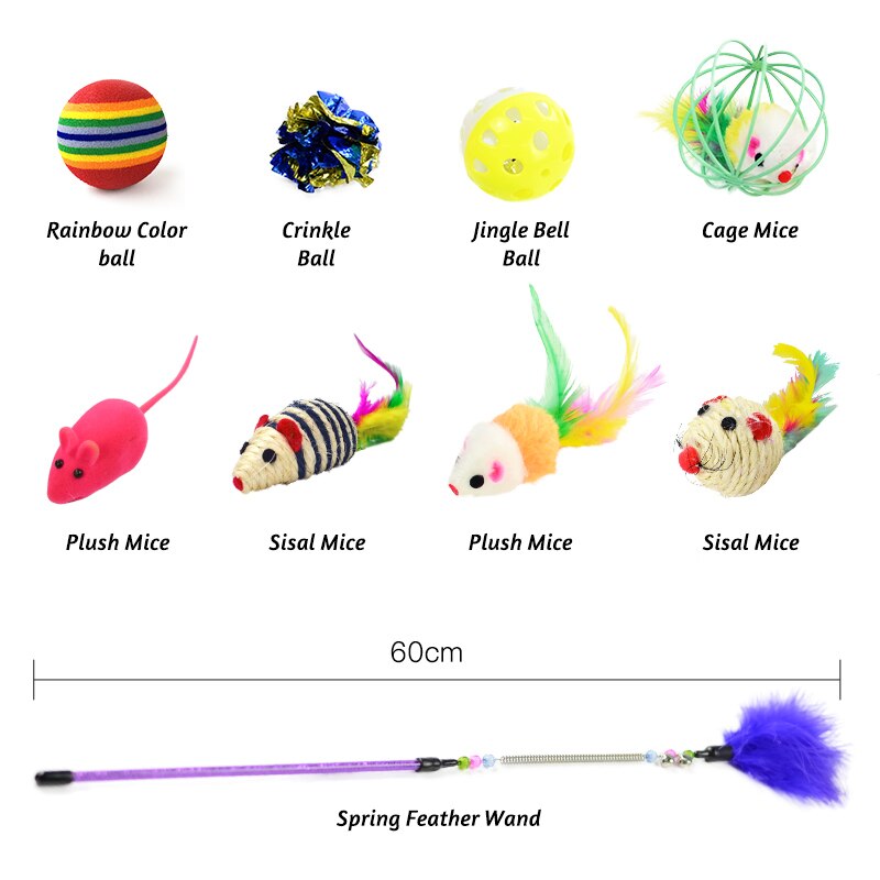 Juguetes para gatos coloridos, Kit para mascotas, túnel contraíble, tubos de Juego de 4 agujeros, bolas, forma de pluma de ratones mascota, gato, suministros interactivos de gatito