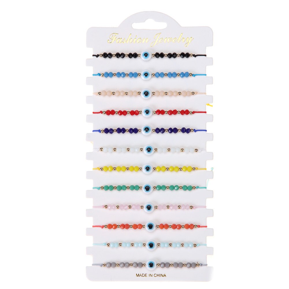 Vrouwen 12 Stks/set Turkije Blue Evil Eye Armband Voor Vrouwen Verstelbare Katoen Ketting Kristal Kralen Armbanden Enkelband Sieraden: B2758--B
