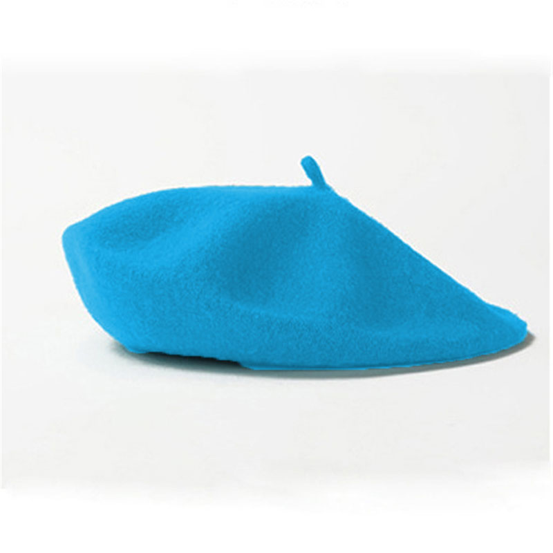 Vintage Winter Warm Wol Vlakte Baret Voor Vrouwen Meisjes Kunstenaar Casual Solid Black Red Beanie Caps Boinas para Mujer: lake blue