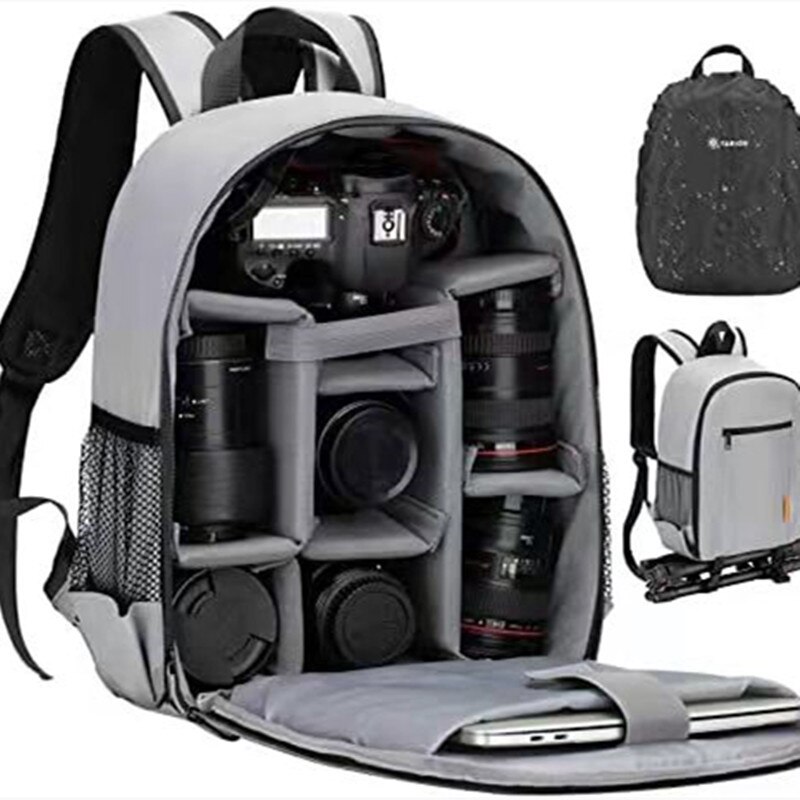 Kamerarucksack für damen und herren, wasserdicht, mit regenschutz, laptopfach und regenhülle