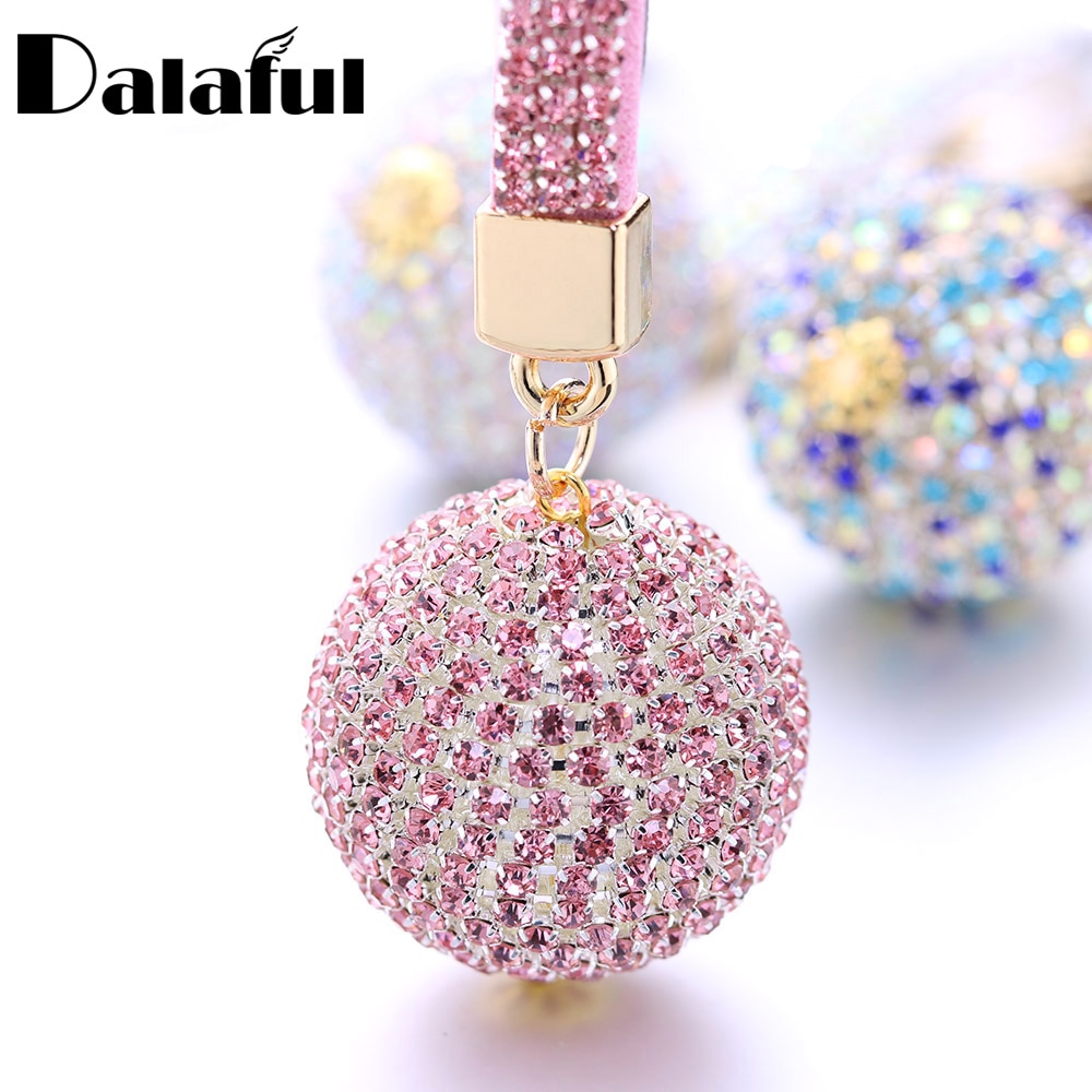 Volle Ball Kristall Keychain Strass Lederband Handtasche Geldbörse Tasche Anhänger Charme Schlüsselring Für Auto Schlüssel Kette K399