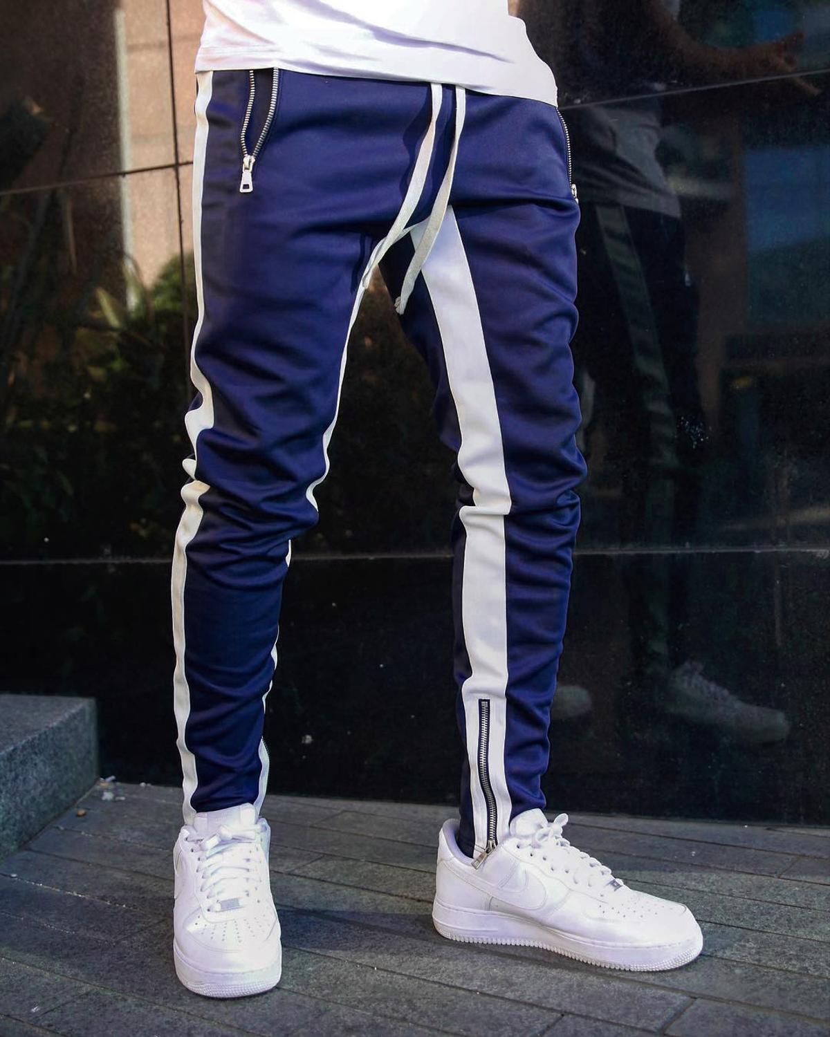 Modieuze Mannen Jogging Broek Ritsvak Casual Broek Fitness Mannen Sportkleding Stiksels Bodems Strakke Sport Broek Broek: M / Sky Blue