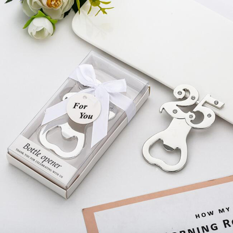 10pcs/lot Wedding Anniversary Party Favors Adult Ceremony Guest Giveaways Birthday Bottle Opener For Party: 25 silver