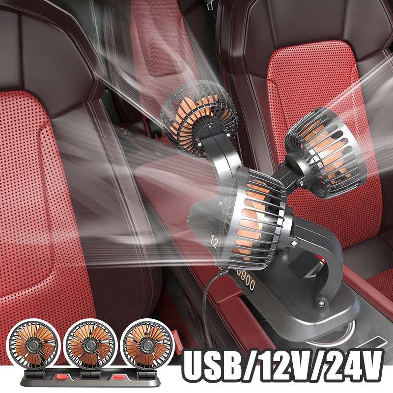 Bilvifte kjøling bil elektrisk vifte 360 ° justerbar 3 hoder usb /12v/24v vifte 2 hastighet stille kjøler for dashbord bobil lastebil suv