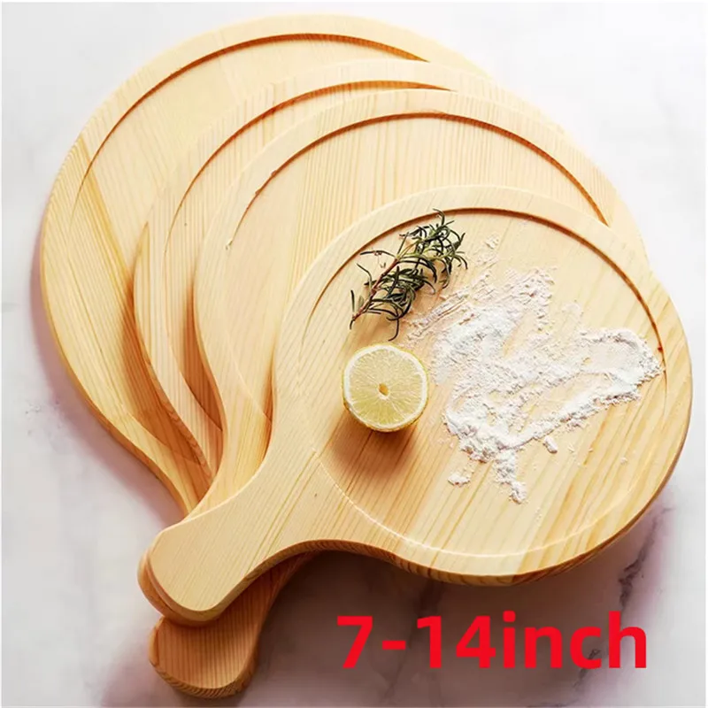 Houten Pizzabord Rond Met Handpan Bakplaat Stenen Snijplank Schaal Pizza Bamboe Cake Bakvormen Tools Rejilla Para