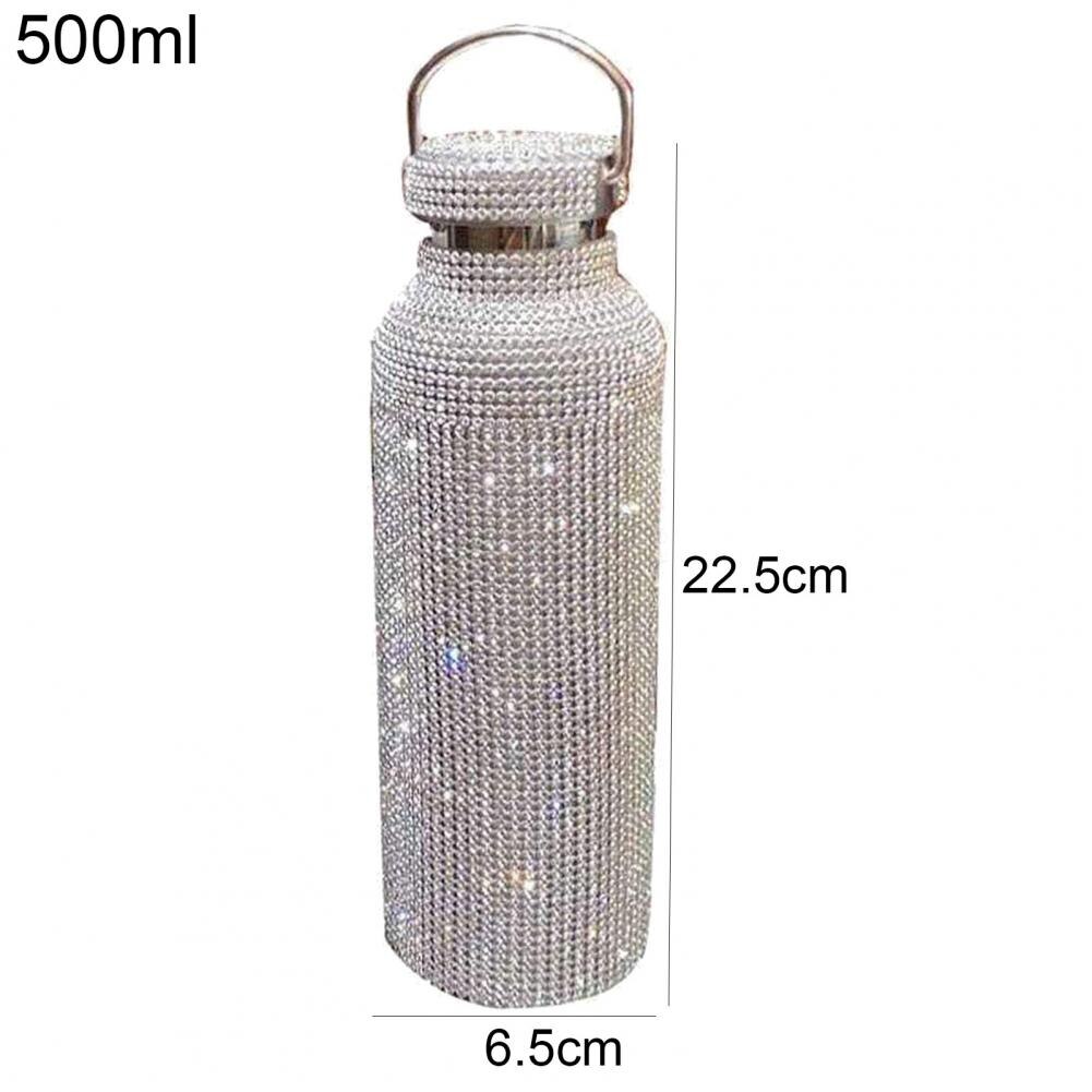 350Ml/500Ml/750Ml Rvs Thermos Strass Vacuüm Cup Fles Outdoor Fitness Sport Thermosfles drinken Waterkoker: Silver 500ml