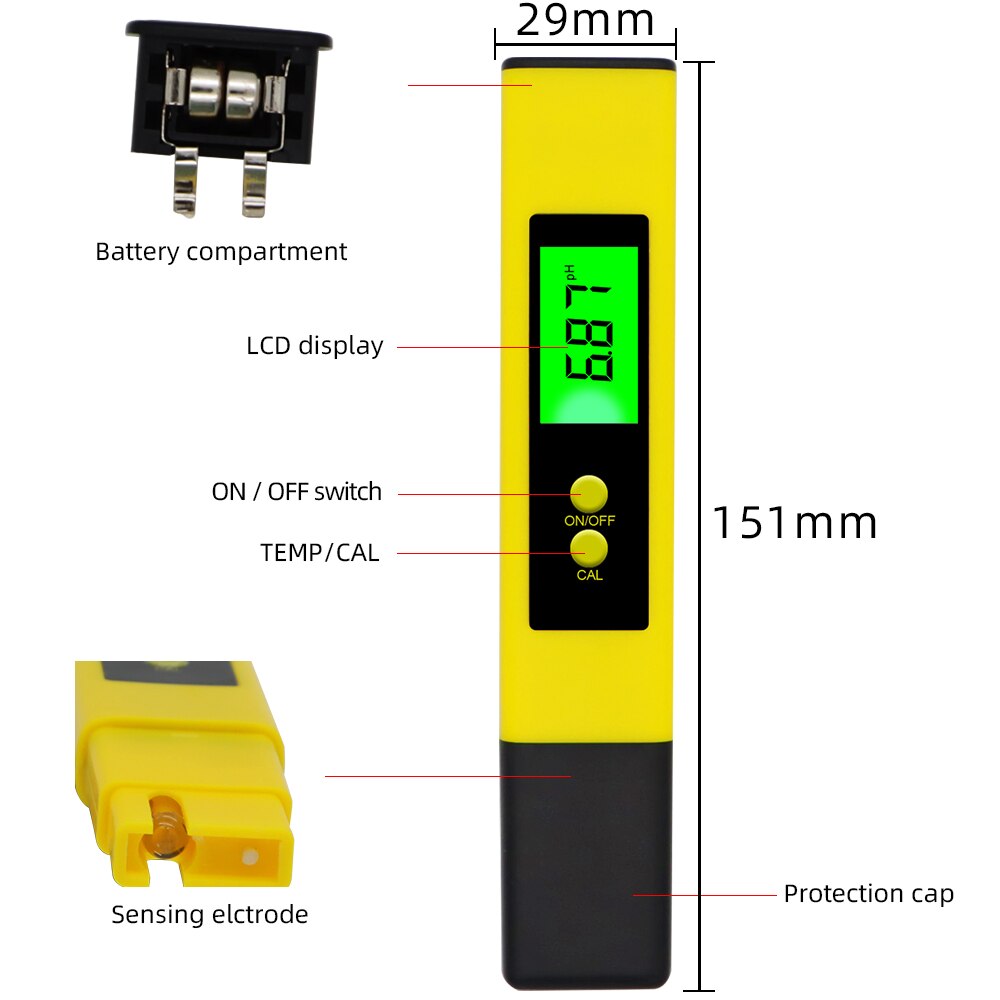 Digital PH Meter Tester LCD Pocket Pen Type 0.01pH Hydroponics Aquarium Pool Water Test Tools with Backlight 50%off