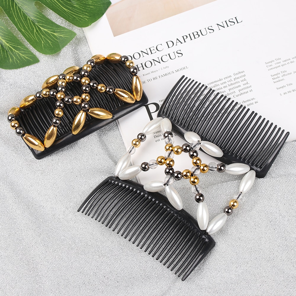 Kralen Magic Hair Kam Elastische Dubbele Kam Haarspeld Handgemaakte Stretch Haar Clip Diy Plastic Styling Tool Voor Vrouwen