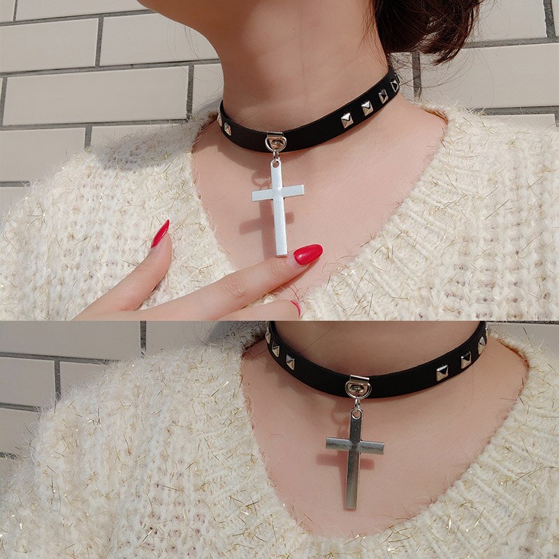 Punk Harajuku zwarte Kraag LIEFDE Choker Ketting Hart PU Lederen Choker Punk Goth 100% Handgemaakte kruis Hals Sieraden