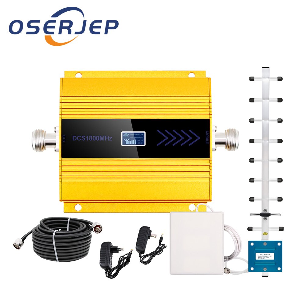 LCD display GSM (Band 3) 4G mobile phone signal amplifier + 13dBi Yagi outdoor antenna / panel directional indoor antenna: Golden amplifier