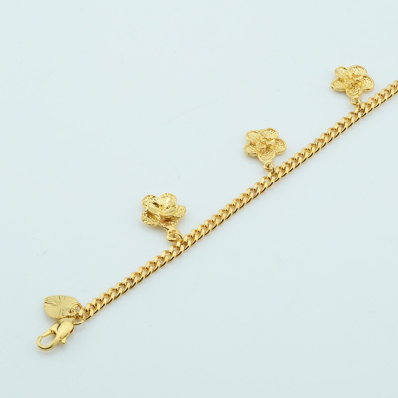 1 pcs 3mm As Meninas Das Mulheres Ouro Amarelo Cor Flores Encantos Chains Curb Pulseiras Tornozeleiras Pé Jóias