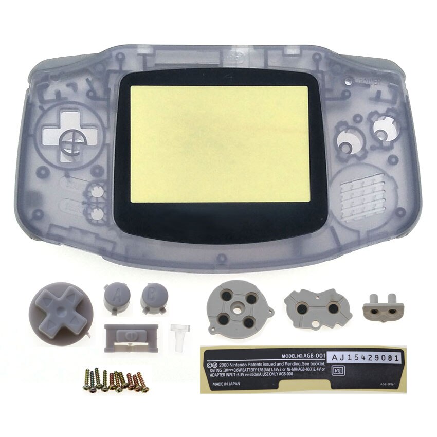 JCD-carcasa de plástico para consola GBA, Kit de botones, etiqueta para lente de pantalla, para Gameboy Advance, 1 ud.: Clear Light Purple