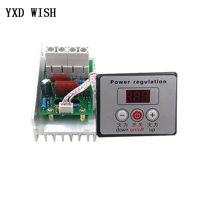 Contrôleur de vitesse Thermostat 220V, 10000W, variateur de vitesse électronique, contrôleur de vitesse, contrôle de la luminosité de l'éclairage, SCR: With Switch